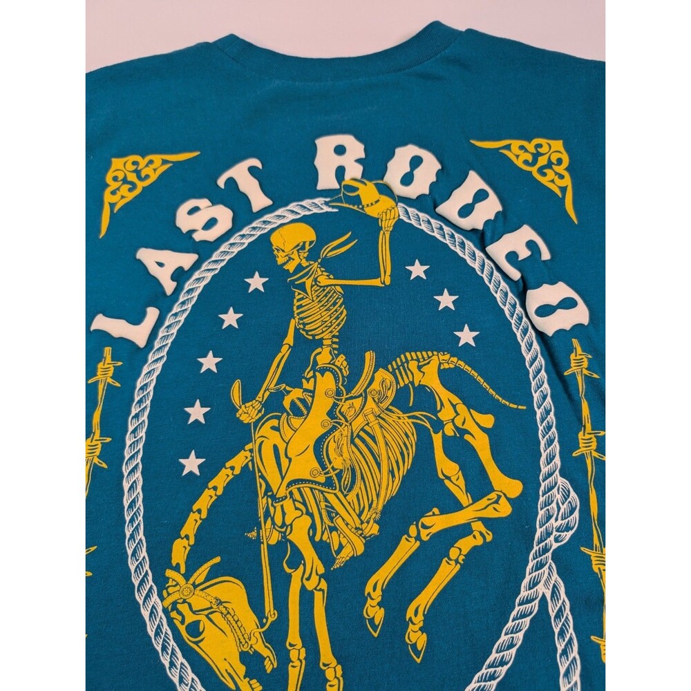 Local Scene Western Last Rodeo Medium Puffy Last Rodeo Print Skeleton Cowboy - Picture 9 of 9
